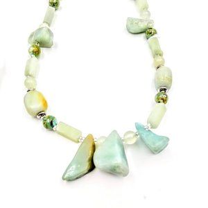 AQUAMARINE*SEA GREEN JADE*NECKLACE & EARRINGS SET*HAND CRAFTED.